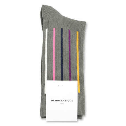 Democratique Socks Originals Latitude Striped 6-pack Army - Hot Curry - Violet - Navy - Pink Fleur - Off White