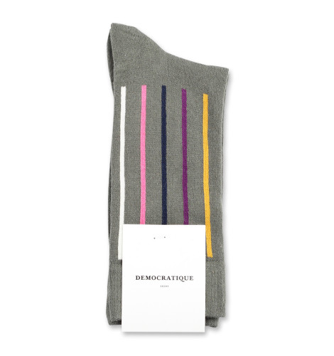 Democratique Socks Originals Latitude Striped 6-pack Army - Hot Curry - Violet - Navy - Pink Fleur - Off White