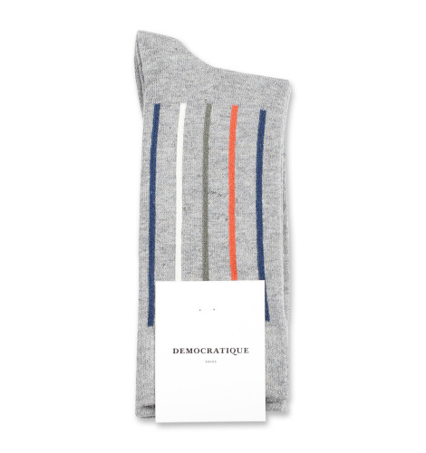 Democratique Socks Originals Latitude Striped 6-pack Light Grey Melange - Dark Ocean Blue - Dusty Orange - Army - Off White