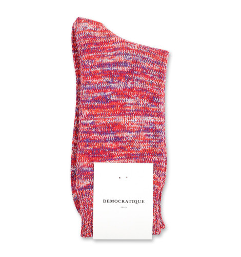 Democratique Socks Relax Chunky Flat Knit Supermelange 6-pack Pearl Red - Purple Rain - Off White - Orange County