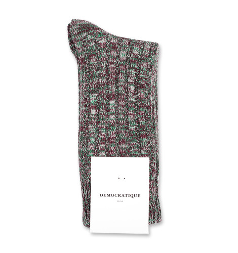 Democratique Socks Relax Schooner Knit Supermelange 6-pack Dark Plum - Off White - Grass Green