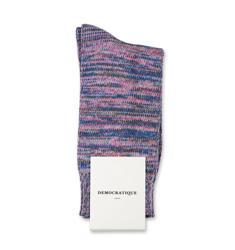 Democratique Socks Relax Chunky Flat Knit Supermelange 6-pack Pink Fleur - Army - Off White - Light Diesel