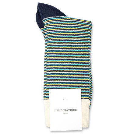 Democratique Socks Originals Ultralight Stripes Organic Cotton Navy / Yellow Sun / Swimmingpool / Off White