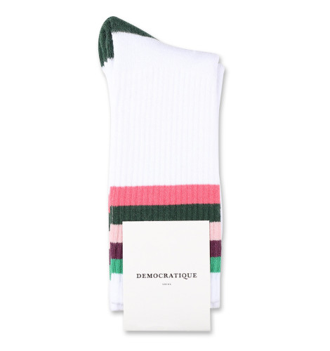 Democratique Socks Athletique Classique Motif Stripes Clear White / Greenday / Heavy Plum / Pale Pink / Deep Green / Watermelon