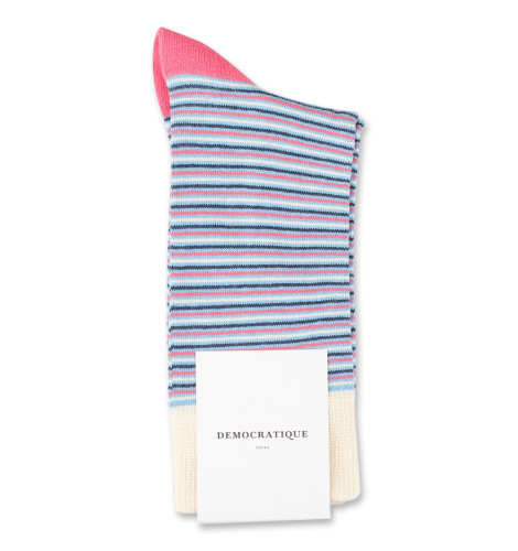 Democratique Socks Originals Ultralight Stripes Palm Springs Blue / Shaded Blue / Off White / Watermelon