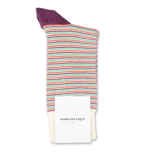 Democratique Socks Originals Ultralight Stripes Off White / Blood Orange / Greenday / Heavy Plum