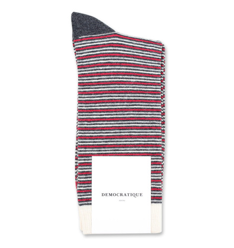 Democratique Socks Originals Ultralight Stripes 6-pack Charcoal Melange - Pearl Red - Light Grey Melange - Off White