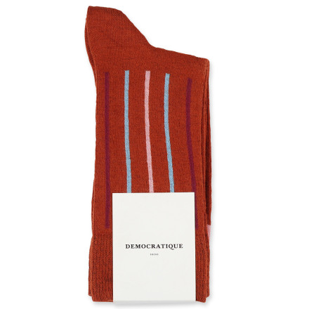 Democratique Socks Originals Latitude Striped 6-pack Red Wine - Pale Skin - Burnt Rust - Palm Springs Blue