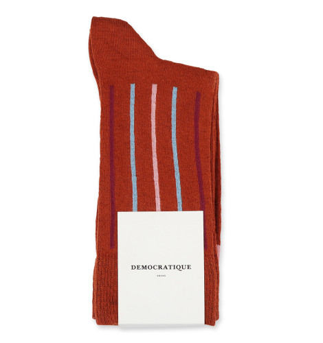 Democratique Socks Originals Latitude Striped 6-pack Burnt Rust - Pale Skin - Red Wine - Palm Springs Blue