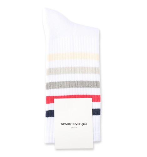 Democratique Socks Athletique Classique Super Stripes Clear White / Shaded Blue / Spring Red / Stone / Soft Grey / Off White