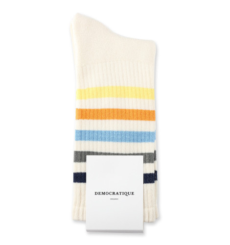 Democratique Socks Athletique Classique Super Stripes Off White/Shaded Blue/Army/Palm Springs Blue/Soft Orange/Pale Yellow