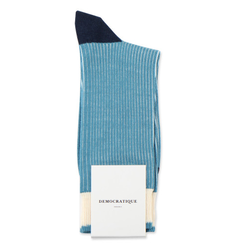 Democratique Socks Originals Full Latitude Stripes Organic Cotton Off White / Petroleum Blue / Navy