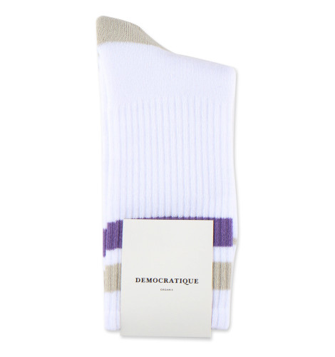 Democratique Socks Athletique Classique Stripes Organic Cotton Clear White / Clear Purple / Stone