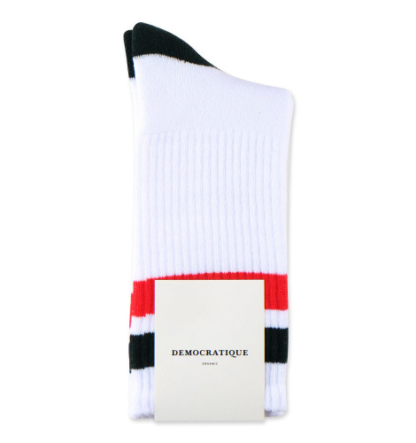 Democratique Socks Athletique Classique Stripes Organic Cotton Clear White / Forrest Green / Light Rosso