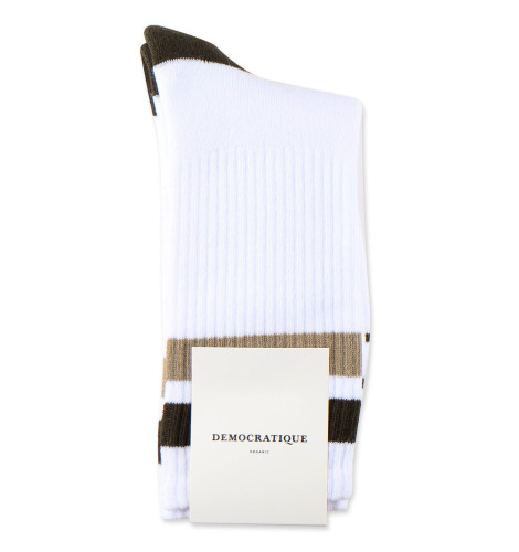 Democratique Socks Athletique Classique Stripes Organic Cotton Clear White / Rough Sand / Army