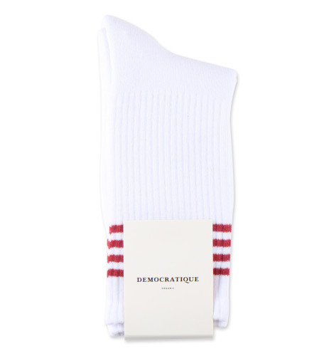 Democratique Socks Athletique Classique Multi Stripes Organic Cotton Clear White / Light Rosso