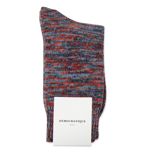 Democratique Socks Relax Chunky Flat Knit Supermelange 6-pack Forrest Green - Okker Orange - Stone - Navy - Palm Springs Blue