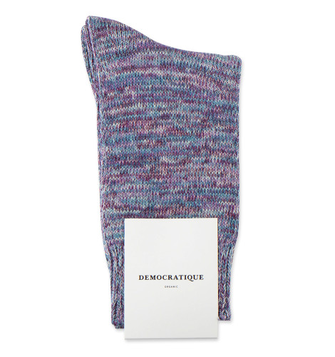Democratique Socks Relax Chunky Flat Knit Supermelange 6-pack Irr - Wild Berry - Off White - Clear Purple - Petroleum Blue