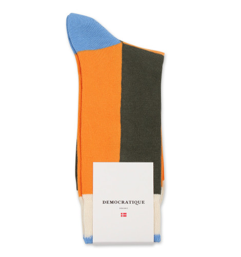 Democratique Socks Originals Block Stripes 6-pack Army / Soft Orange / Palm Springs Blue / Off White