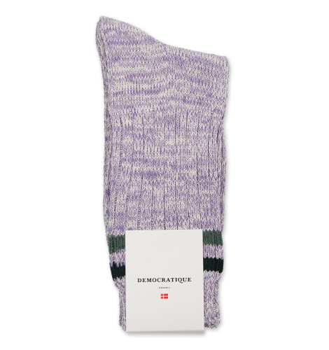Democratique Socks Relax Heavy Rib Stripe Supermelange 6-pack Off White / Clear Purple / Forrest Green / Soft Green