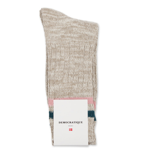 Democratique Socks Relax Heavy Rib Stripe Supermelange 6-pack Off White / Khaki / Benzin / Pale Pink
