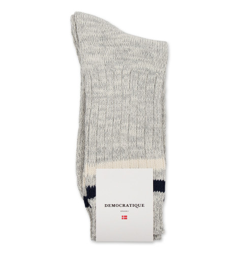 Democratique Socks Relax Heavy Rib Stripe Supermelange 6-pack Off White / Light Grey Melange / Navy