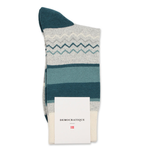 Democratique Socks Relax ZigZag Block Knit Supermelange 6-pack Light Grey Melange / Off White / Irr / Benzin