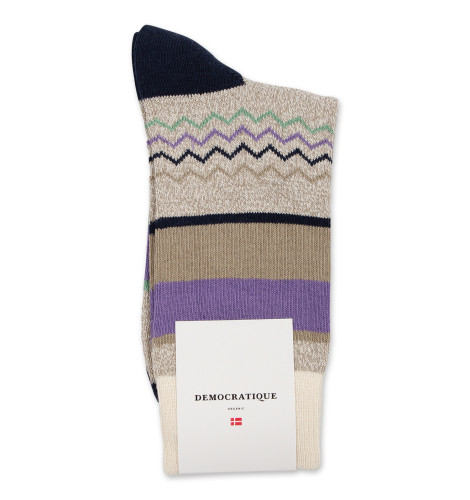 Democratique Socks Relax ZigZag Block Knit Supermelange 6-pack Off White / Khaki / Clear Purple / Soft Green / Navy