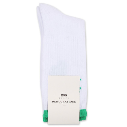 Edwin Jeans x Democratique Socks Athletique DISCRETE SERVICES Clear White / Grass Green