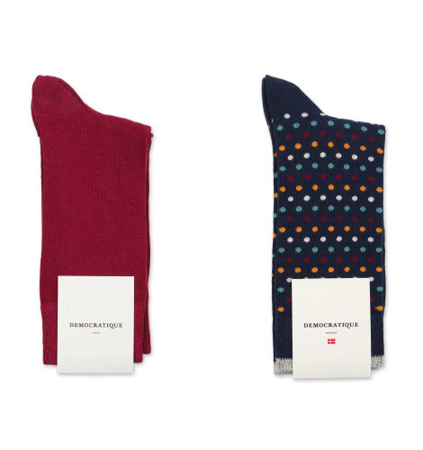 Democratique Socks OF 2-pack 7 - 12x2-pack NAVY / RED WINE / IRR / SOFT ORANGE / OFF WHITE